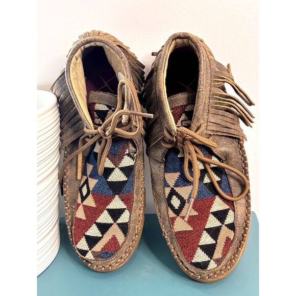 Twisted X Boots Bomber Tribal Pattern Leather Fringe Moccasin Size 6.5 - Picture 15 of 15